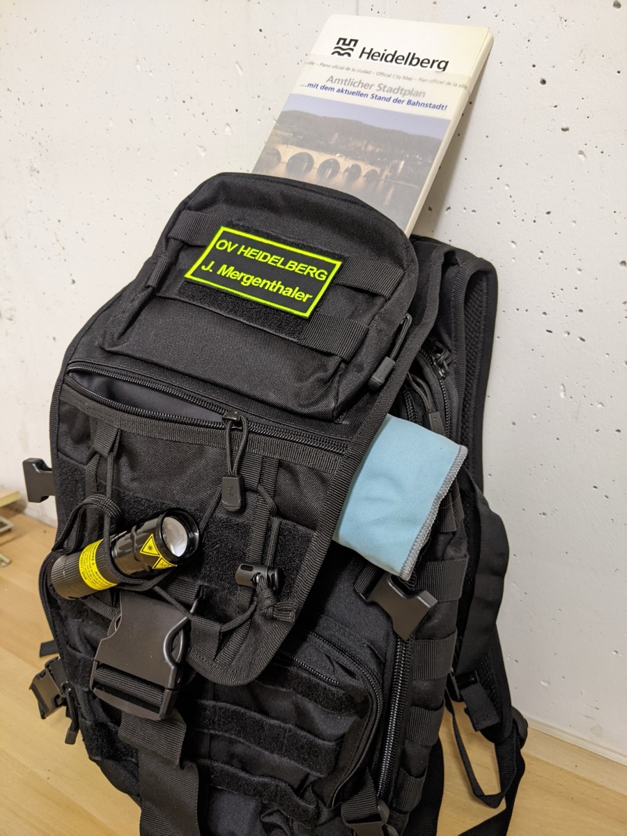 Einsatzrucksack mit Namenspatch OV Heidelberg